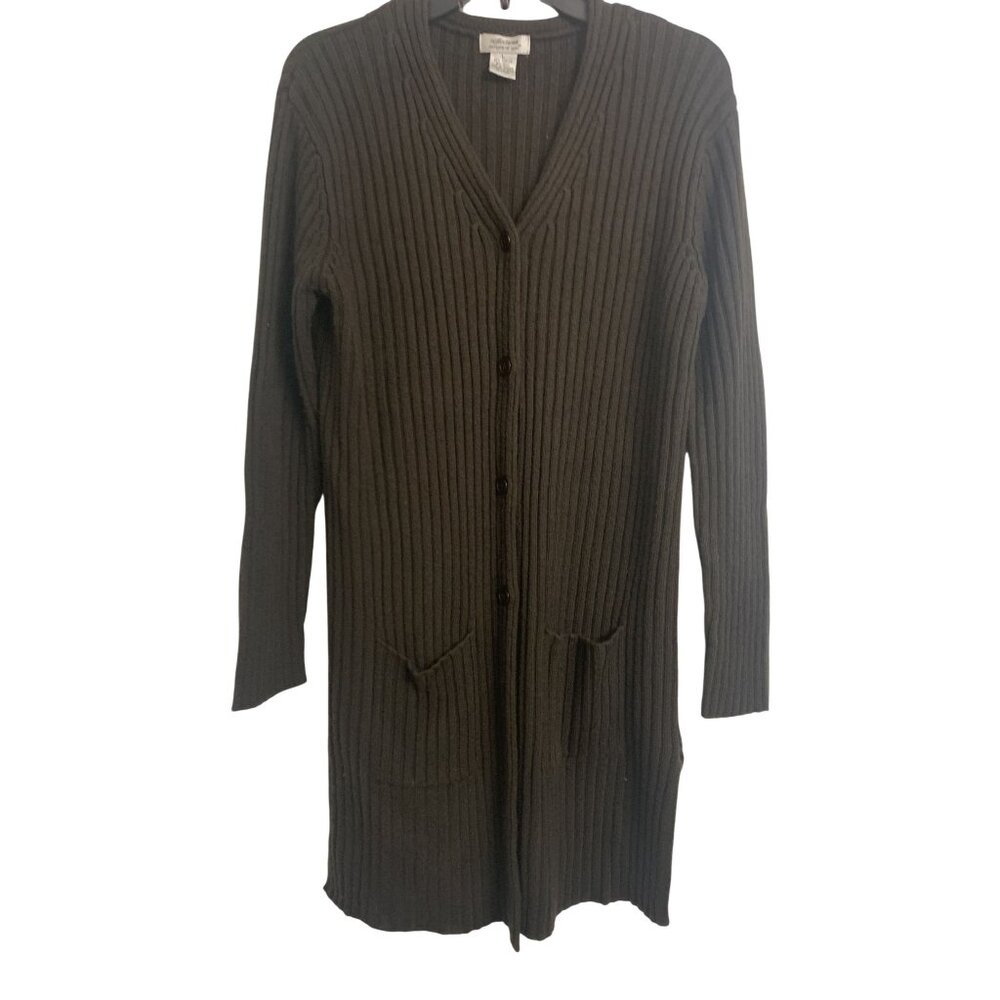 Reflections Long Ribbed‎ Knit Button Up Sweater Cardigan Size L
